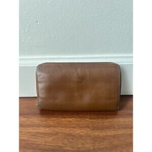 Project Vintage Longchamp Long Wallet Tan Brown Leather Zip Billfold Card France